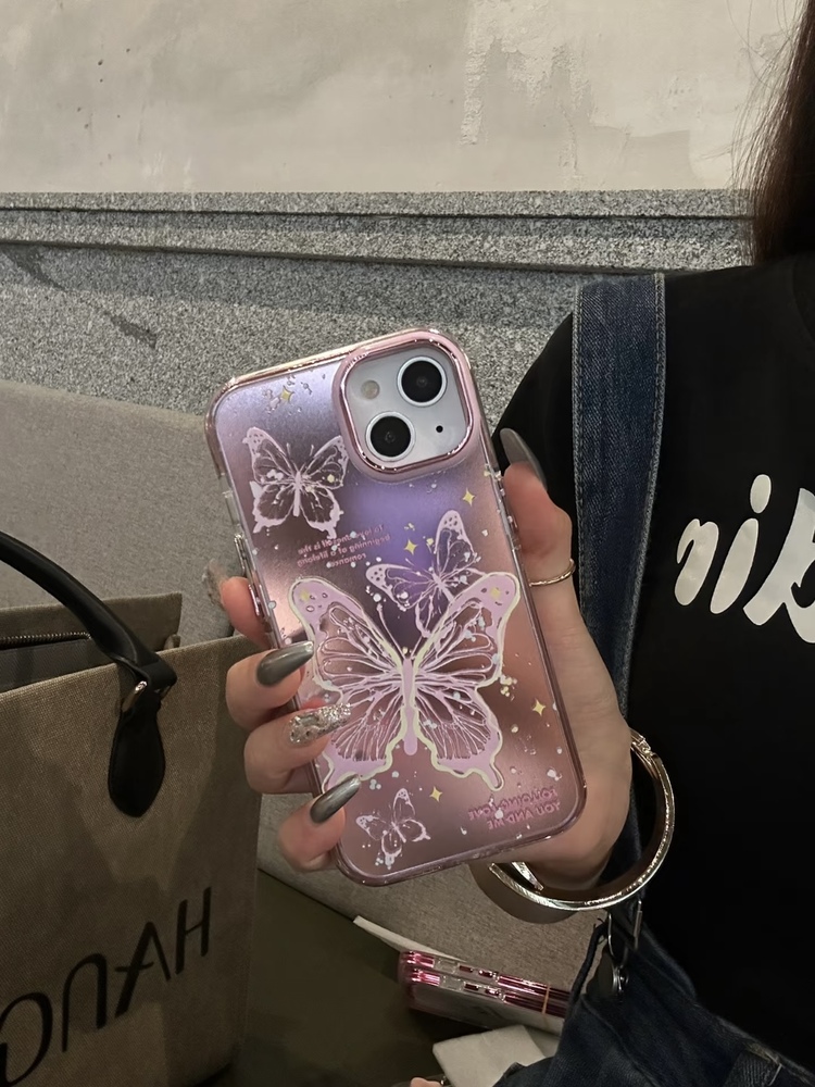 Kelebek Desenli İphone Kılıf + Charm