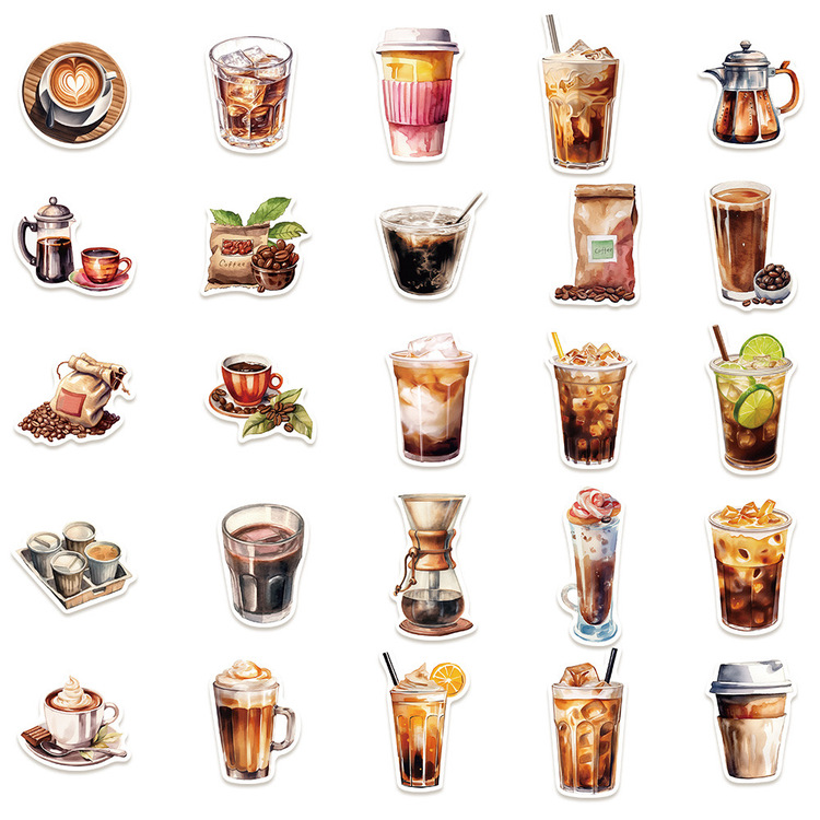 50 Desen Original Kahve Severler Su Geçirmez Stickers