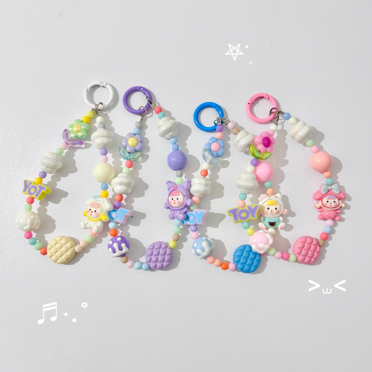 Sanrio Tarzı Boncuklu Çiçek Desenli Yeni Telefon Zinciri