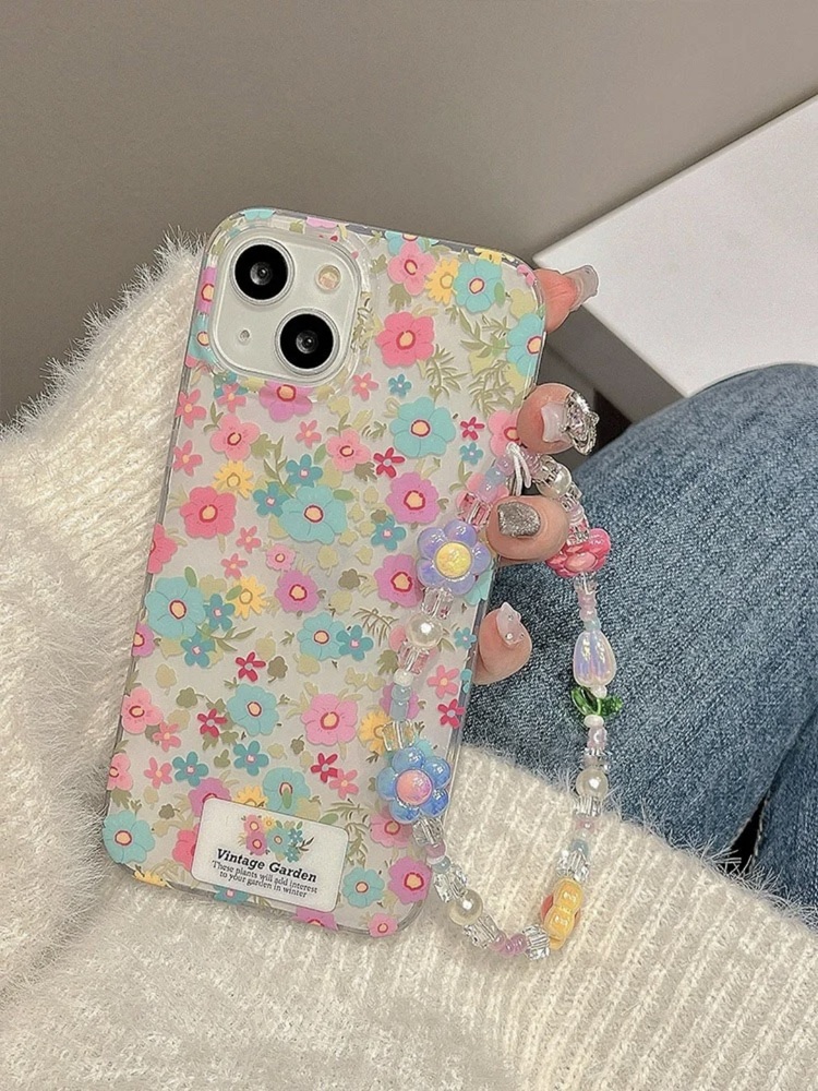 Çiçek Desenli Charmlı İphone Kılıfı İp 13/14
