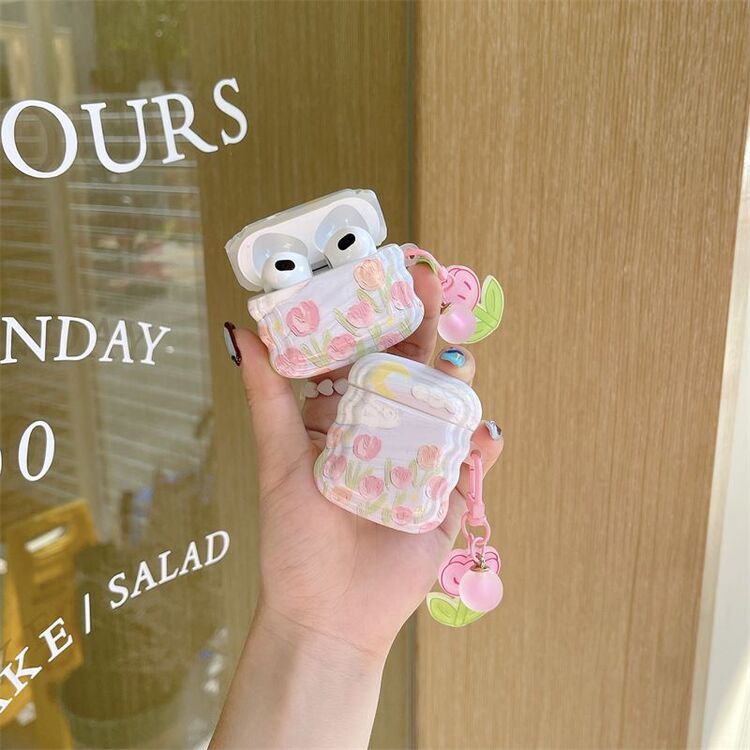Çiçek Desenli Airpods Kılıf + Çiçek Keychain