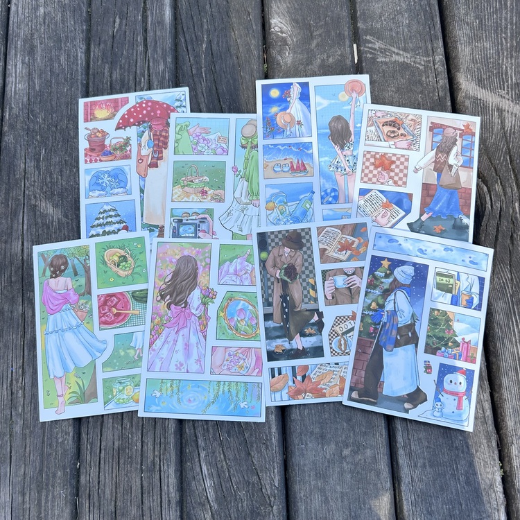 Stickers Seti 8 Adet Orijinal Dört Mevsim Eğlenceli Olay Çıkartması