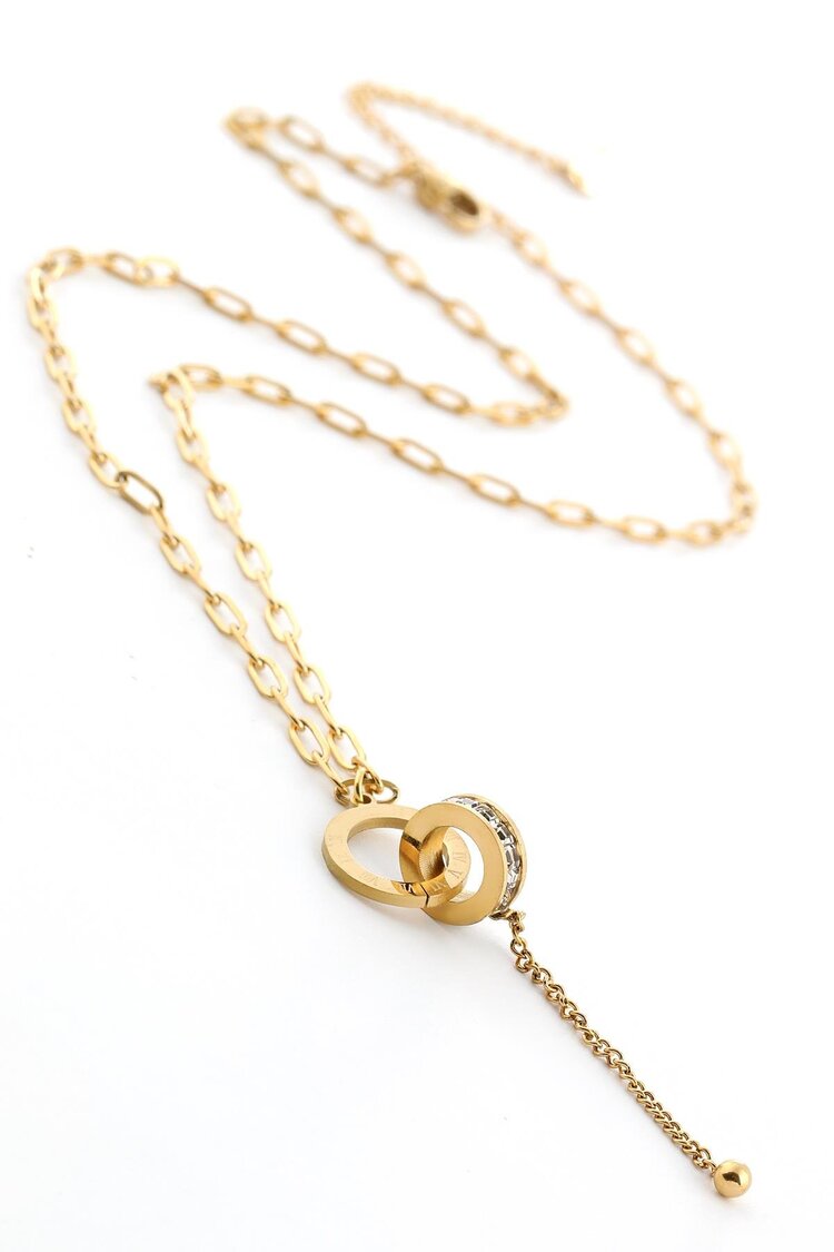 Halka Detay Çelik Kolye Gold