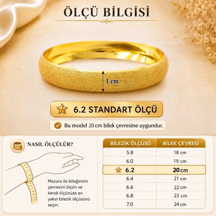 22 Ayar Altın Kaplama Simli Bilezik 1 cm