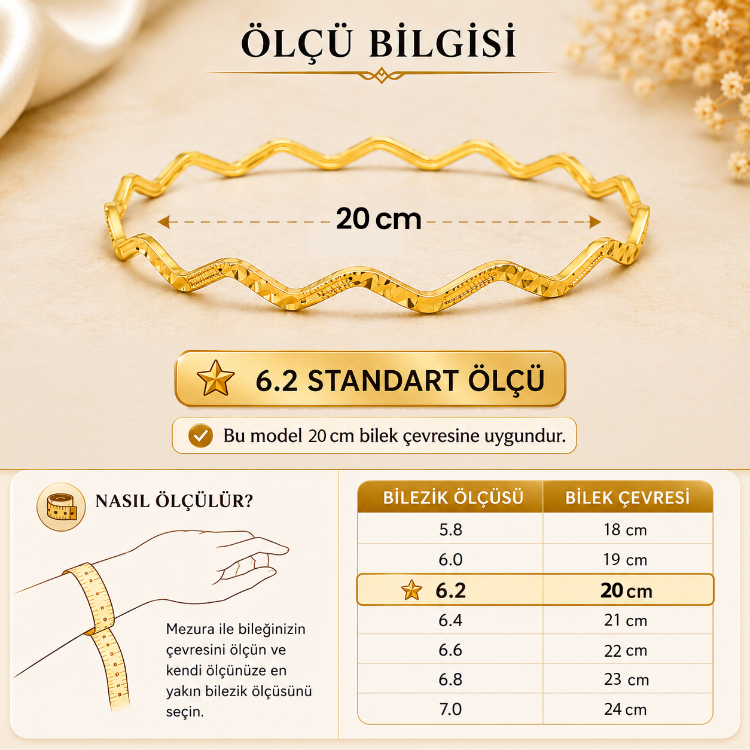 22 Ayar Altın Kaplama Zikzak İmitasyon Ajda Bilezik