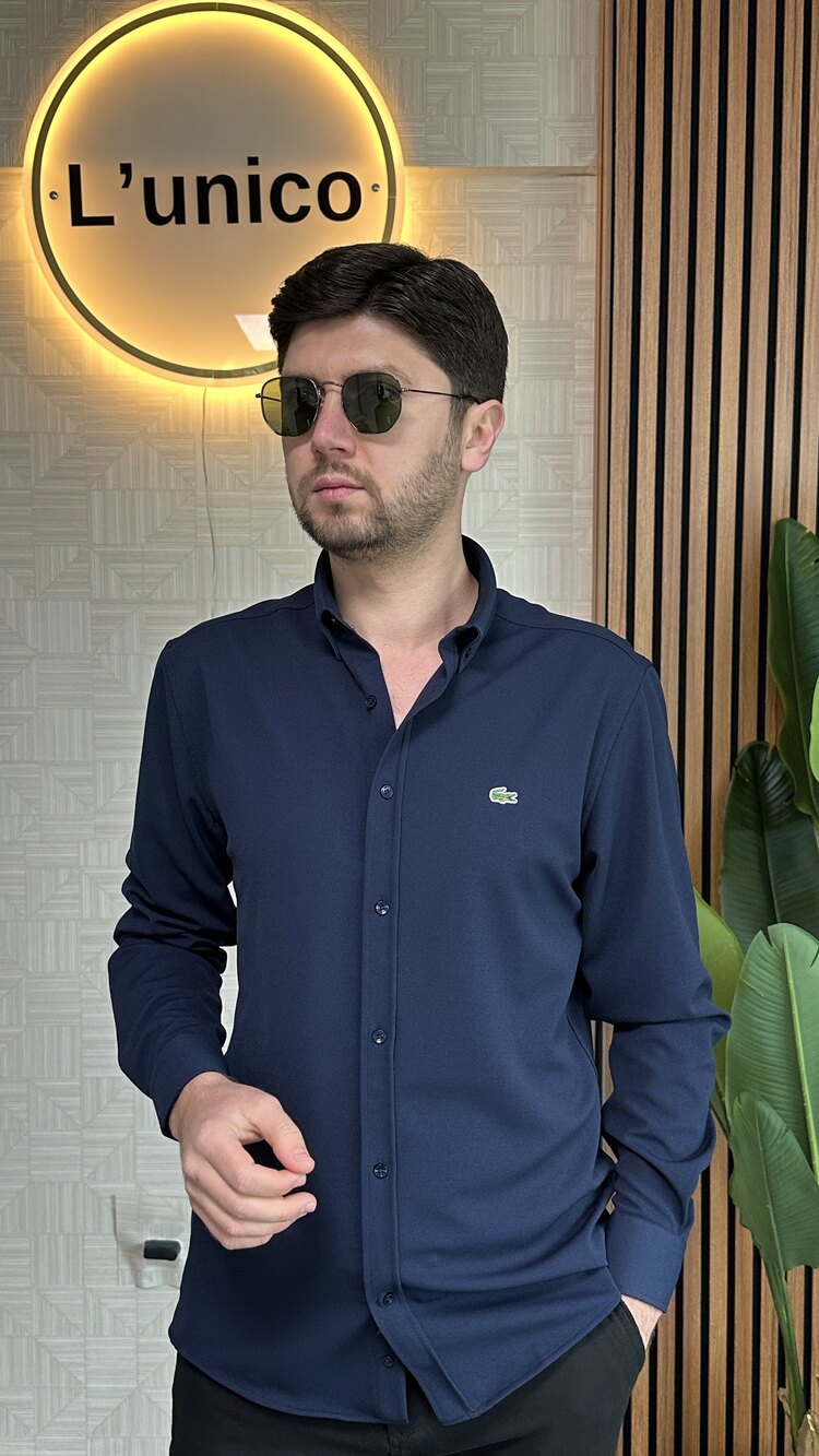 Lacoste Kırışmaz Lacivert Gömlek