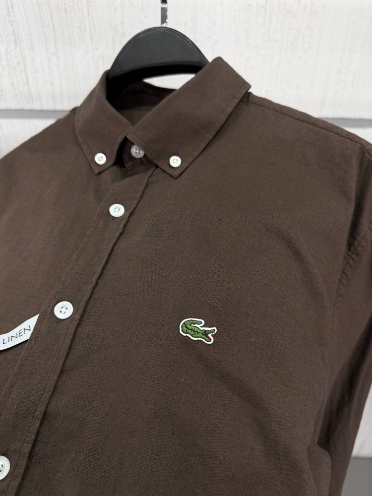 Lacoste Kahverengi Keten Regular Gömlek