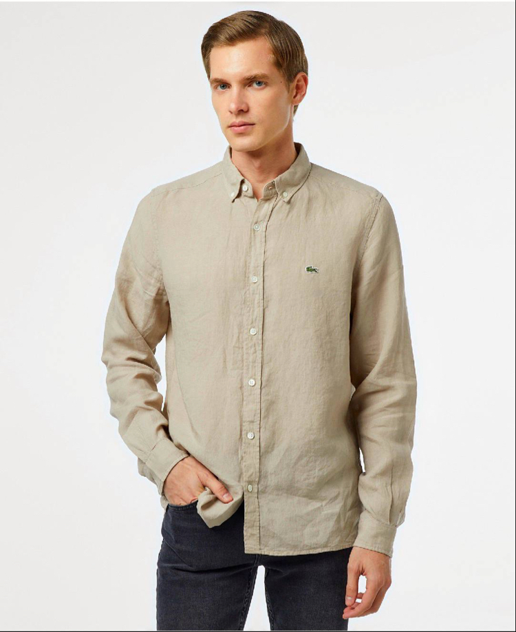 Lacoste Bej Keten Regular Gömlek
