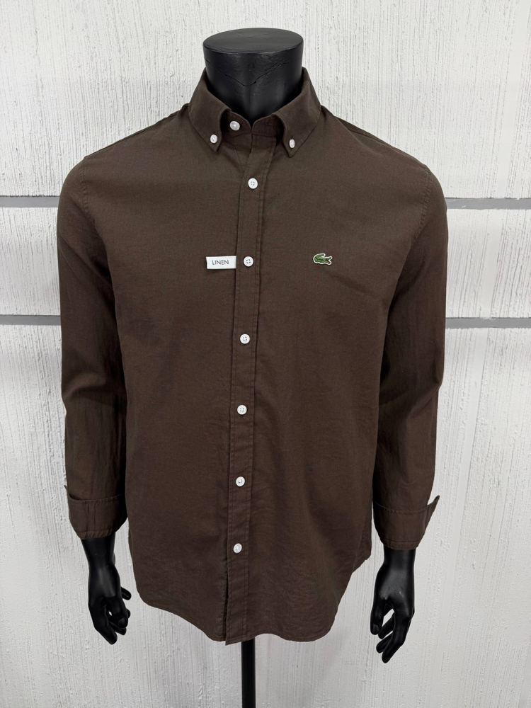 Lacoste Kahverengi Keten Regular Gömlek