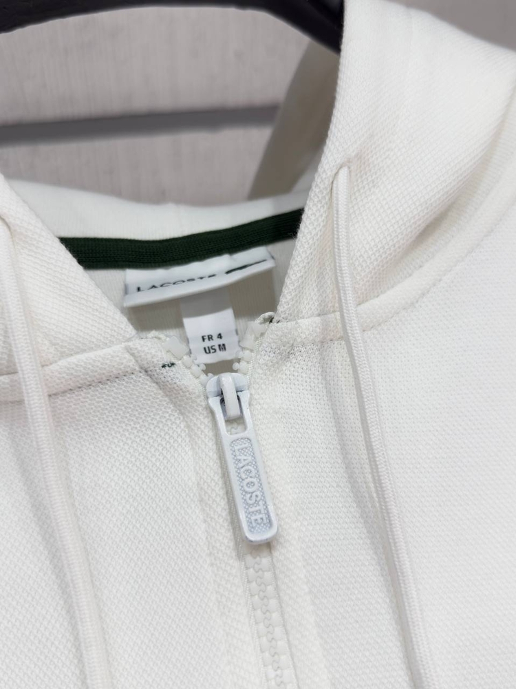 Lacoste Kapüşonlu Tam Fermuarlı Beyaz Sweatshirt