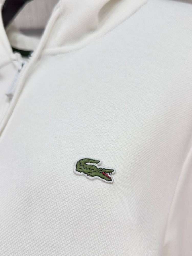 Lacoste Kapüşonlu Tam Fermuarlı Beyaz Sweatshirt