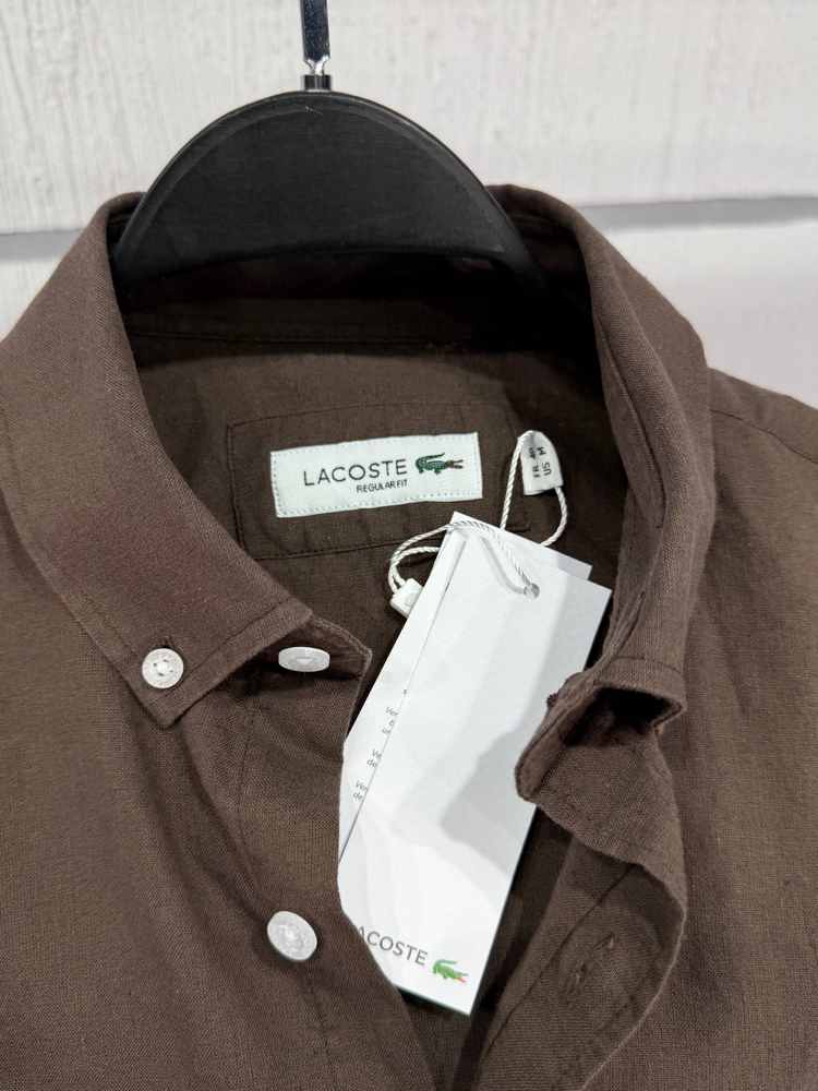Lacoste Kahverengi Keten Regular Gömlek