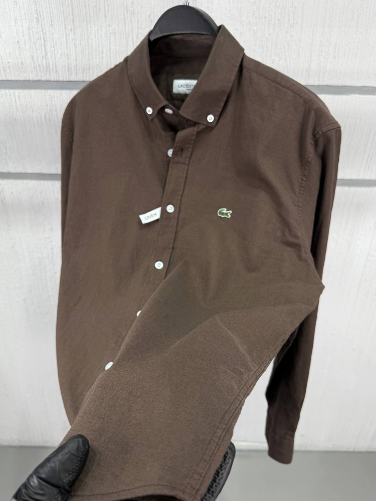 Lacoste Kahverengi Keten Regular Gömlek