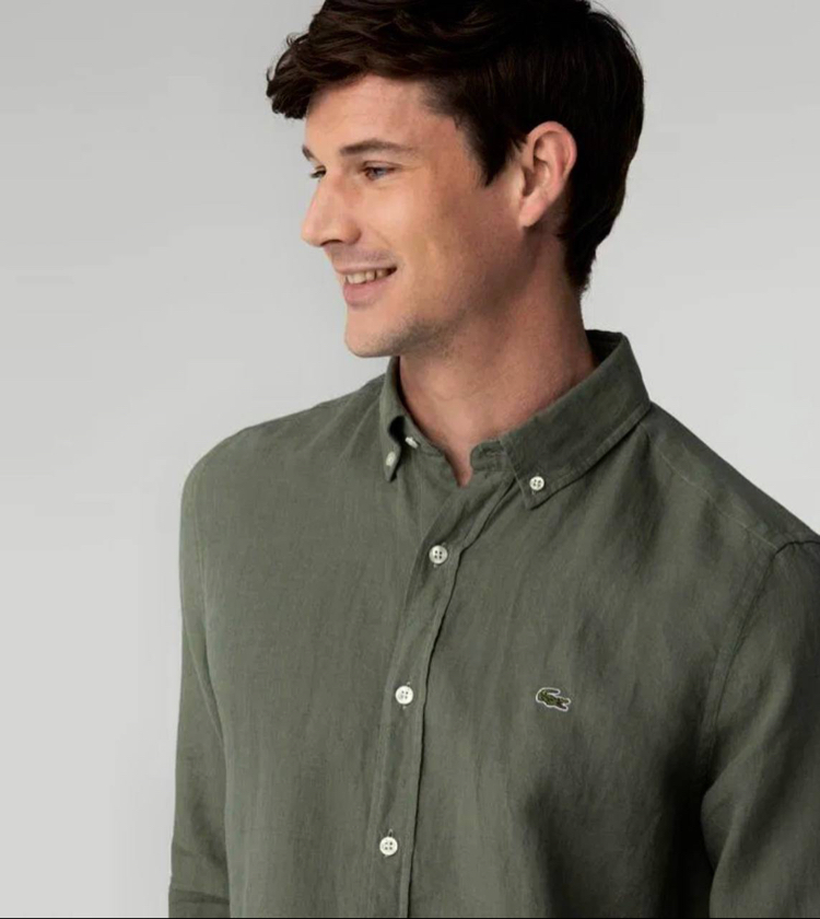 Lacoste Haki Keten Regular Gömlek