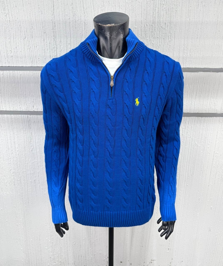 Polo Ralph Lauren Mavi Yarım Fermuarlı Örme Triko