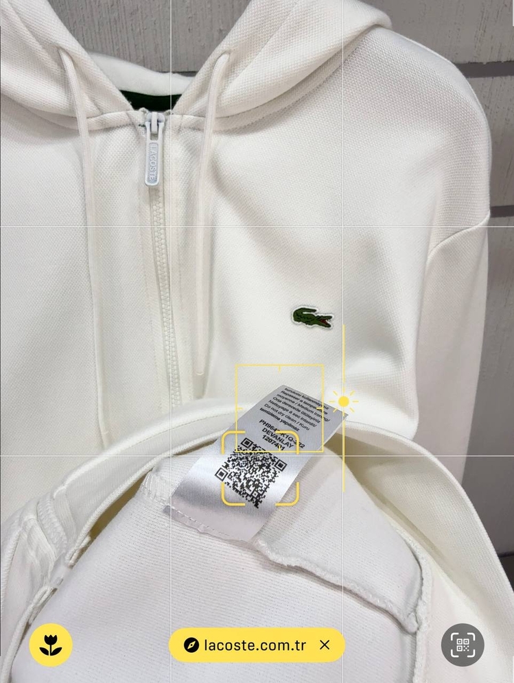 Lacoste Kapüşonlu Tam Fermuarlı Beyaz Sweatshirt