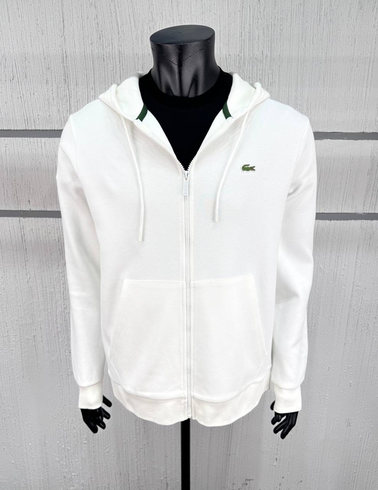 Lacoste Kapüşonlu Tam Fermuarlı Beyaz Sweatshirt