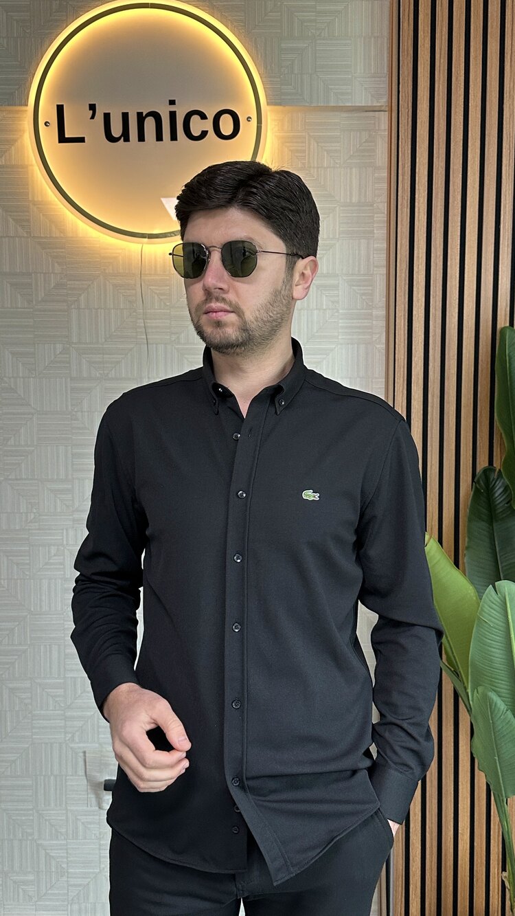 Lacoste Kırışmaz Siyah Gömlek