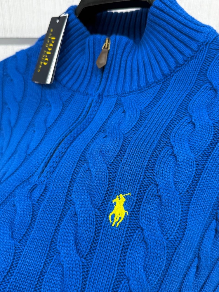 Polo Ralph Lauren Mavi Yarım Fermuarlı Örme Triko
