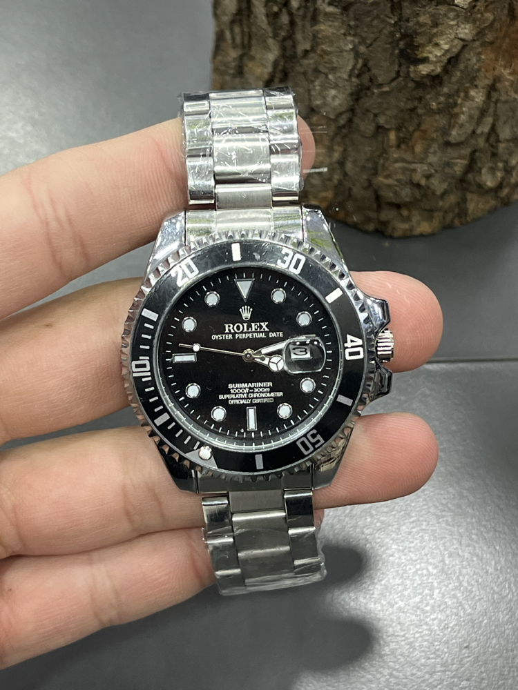 Submariner Serisi siyah  - Gümüş Renk Çelik Kordon Erkek Kol Saati