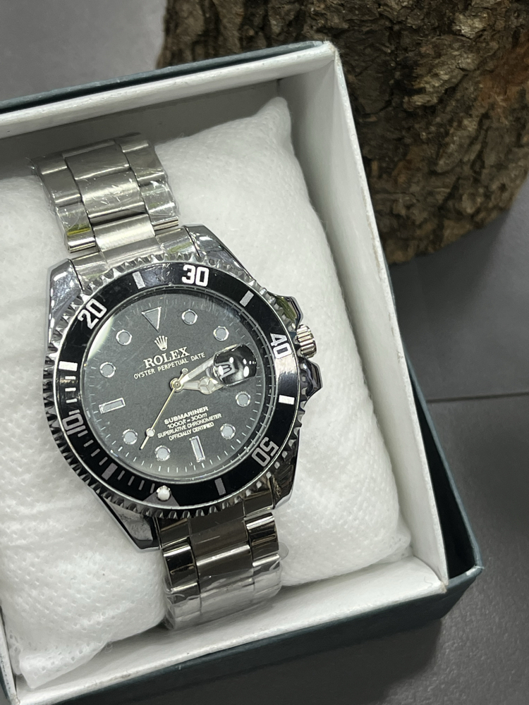 Submariner Serisi siyah  - Gümüş Renk Çelik Kordon Erkek Kol Saati