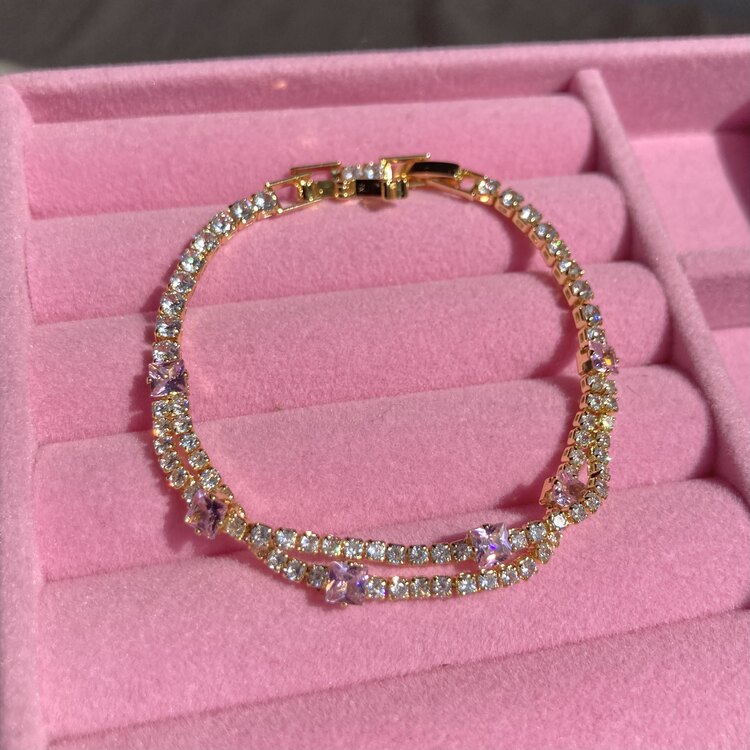 Çelik Gold Pembe Taşlı Su Yolu Bileklik