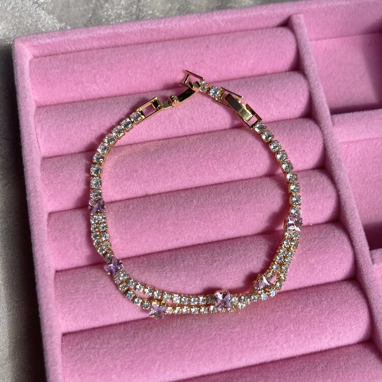 Çelik Gold Pembe Taşlı Su Yolu Bileklik