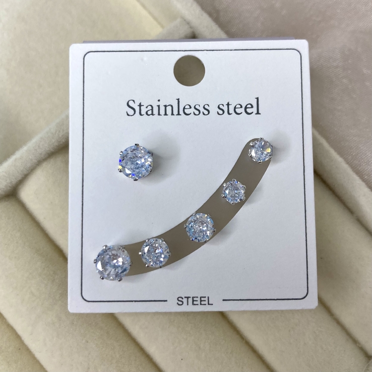 Çelik Silver Taşlı Küpe Seti