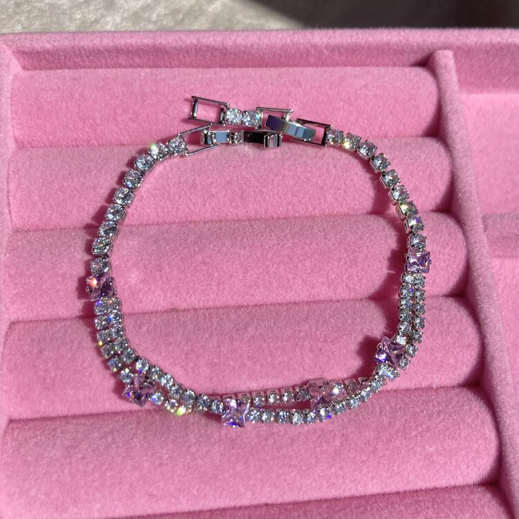 Çelik Silver Pembe Taşlı Su Yolu Bileklik