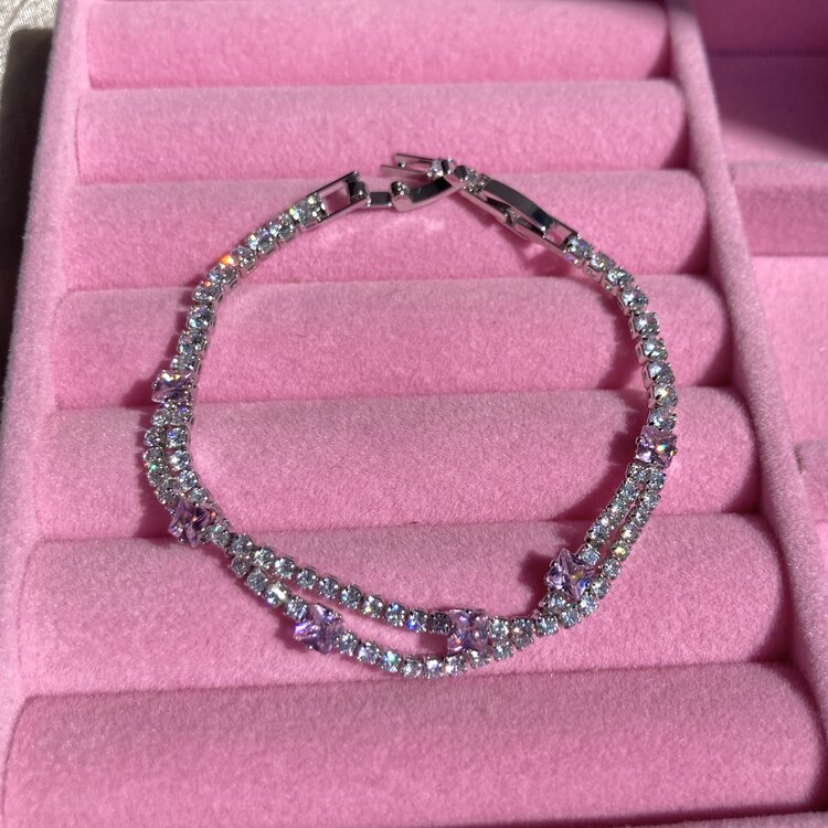 Çelik Silver Pembe Taşlı Su Yolu Bileklik