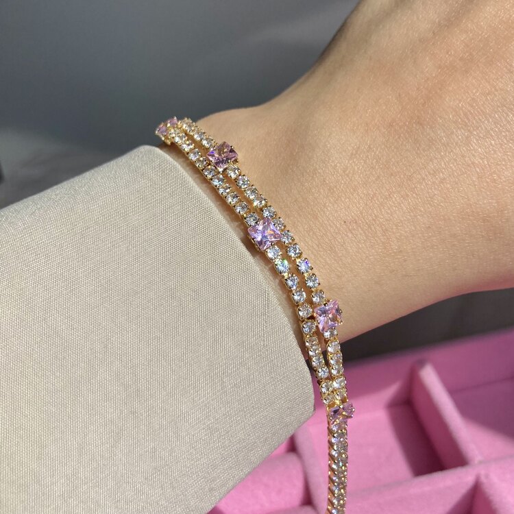 Çelik Gold Pembe Taşlı Su Yolu Bileklik