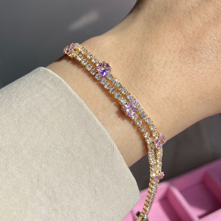 Çelik Gold Pembe Taşlı Su Yolu Bileklik