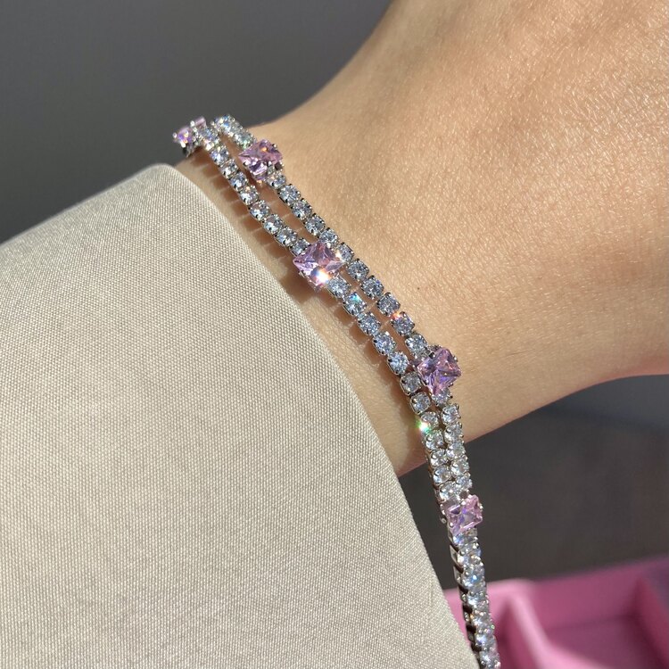 Çelik Silver Pembe Taşlı Su Yolu Bileklik