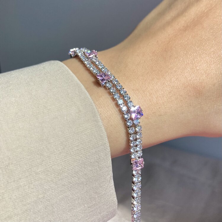 Çelik Silver Pembe Taşlı Su Yolu Bileklik