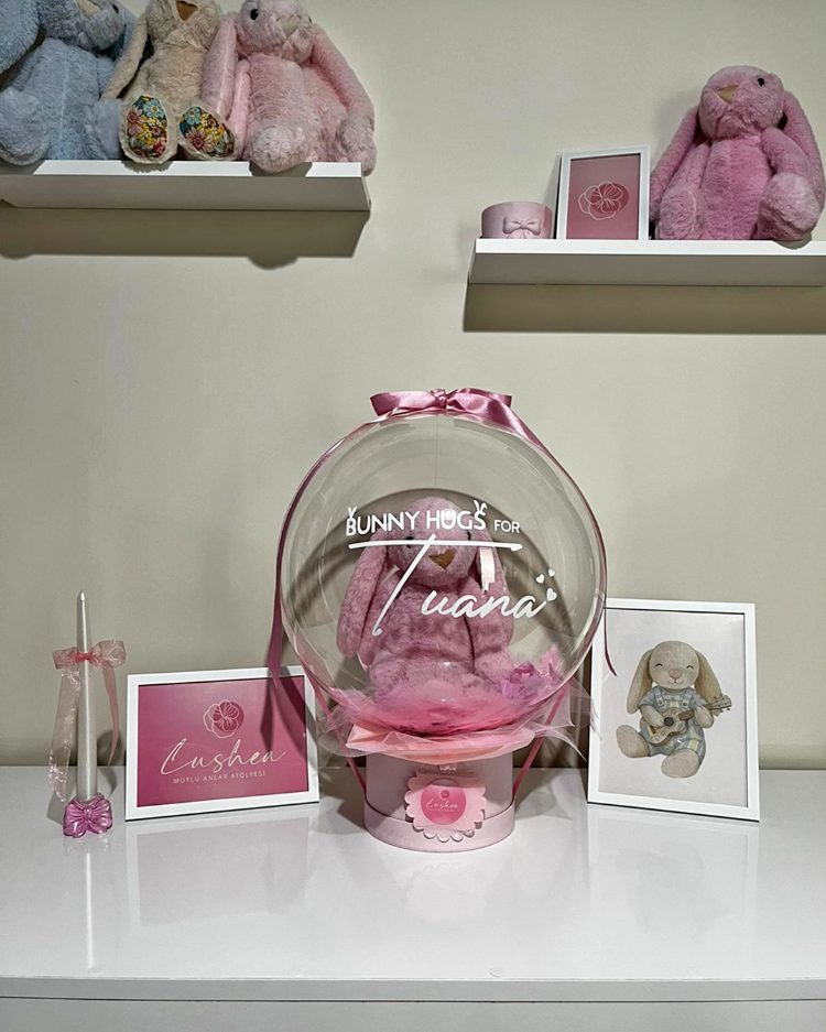 Kişiselleştirilmiş Pembe Peluş Tavşanlı Balon