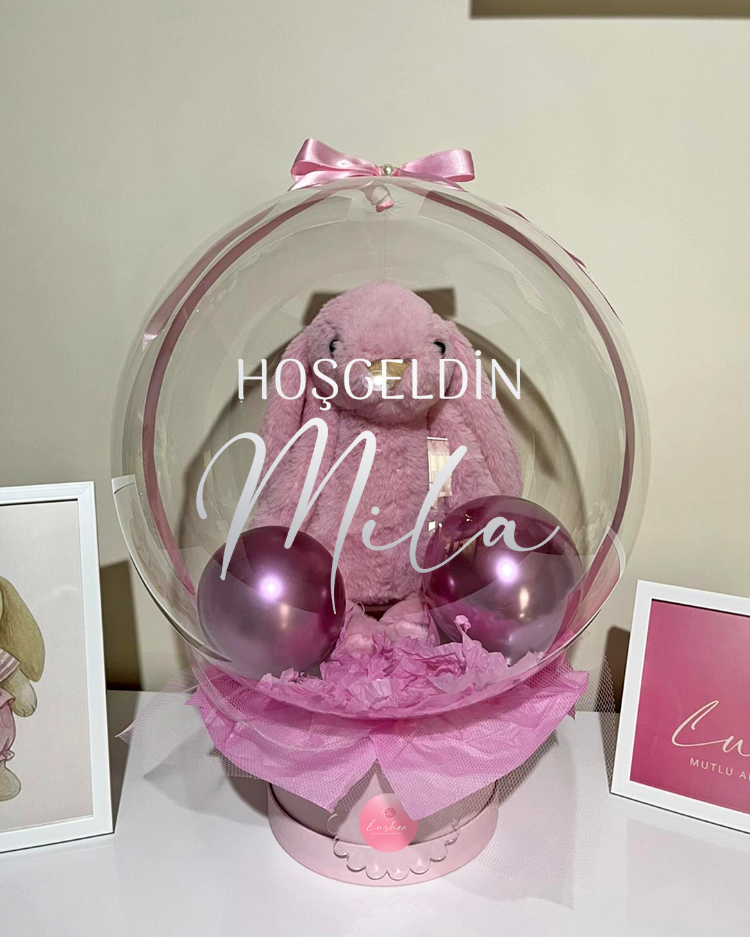 Kişiselleştirilmiş Pembe Peluş Tavşanlı Balon