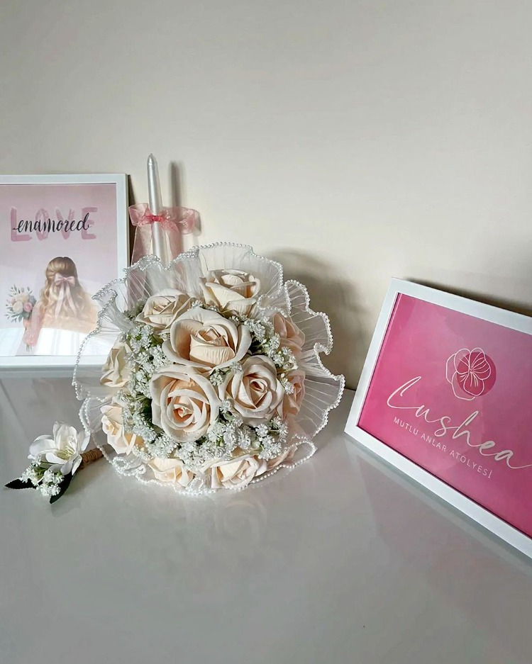 Ayla Gül Gelin Buketi 2li Set