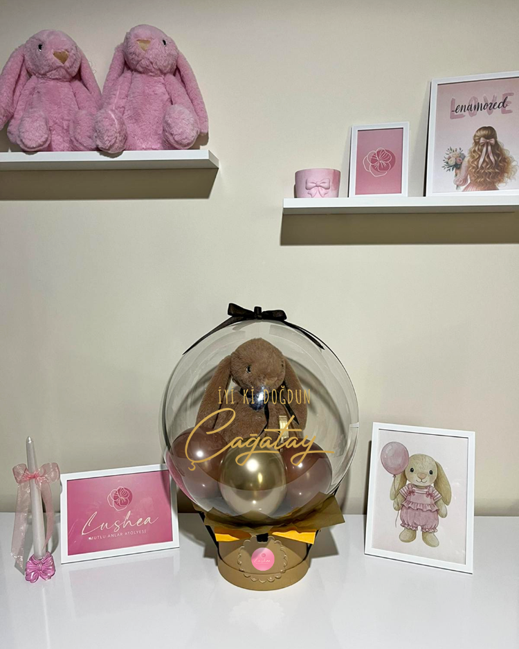 Kişiselleştirilmiş Kahverengi Peluş Tavşanlı Balon