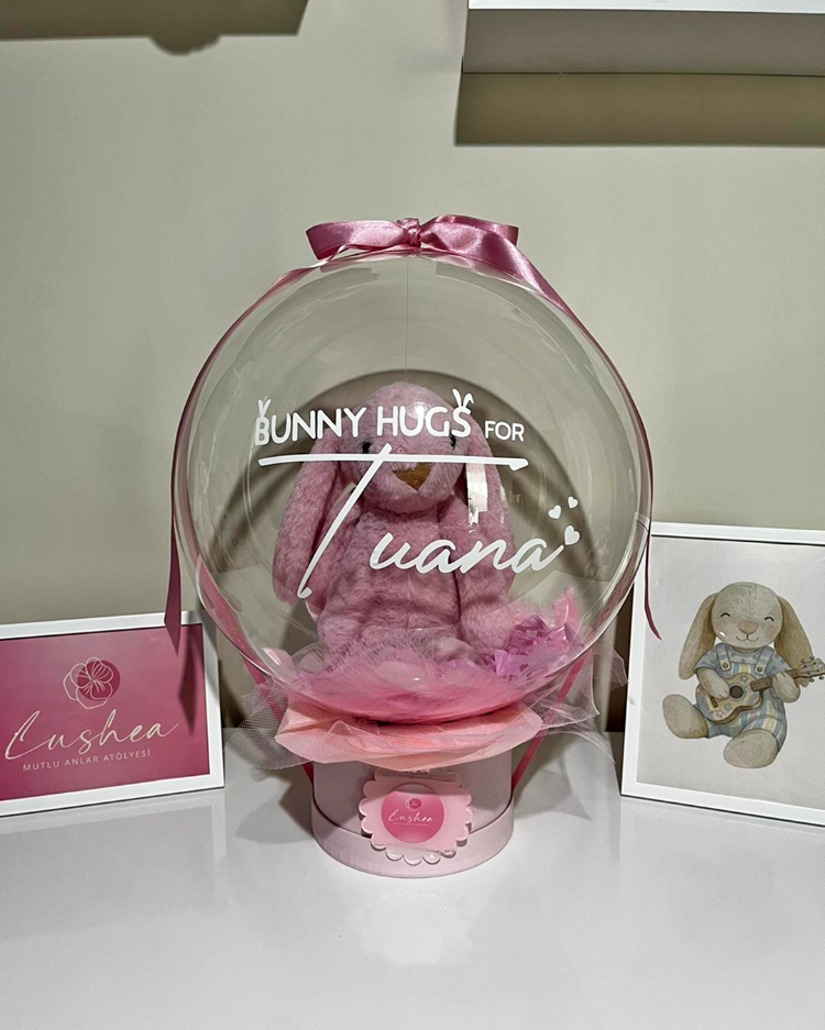 Kişiselleştirilmiş Pembe Peluş Tavşanlı Balon