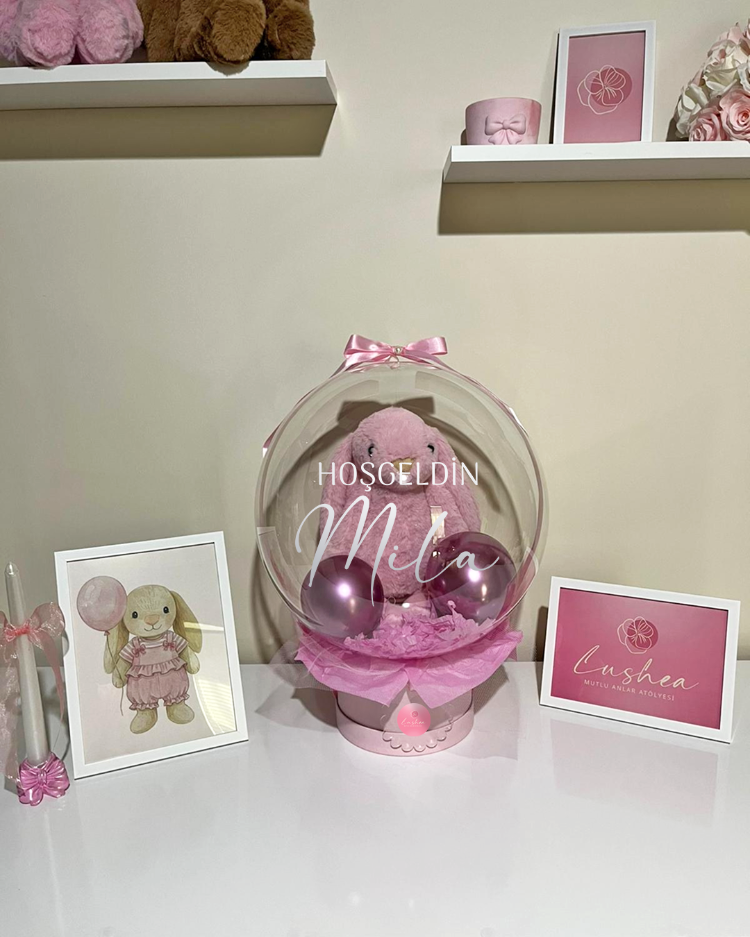 Kişiselleştirilmiş Pembe Peluş Tavşanlı Balon