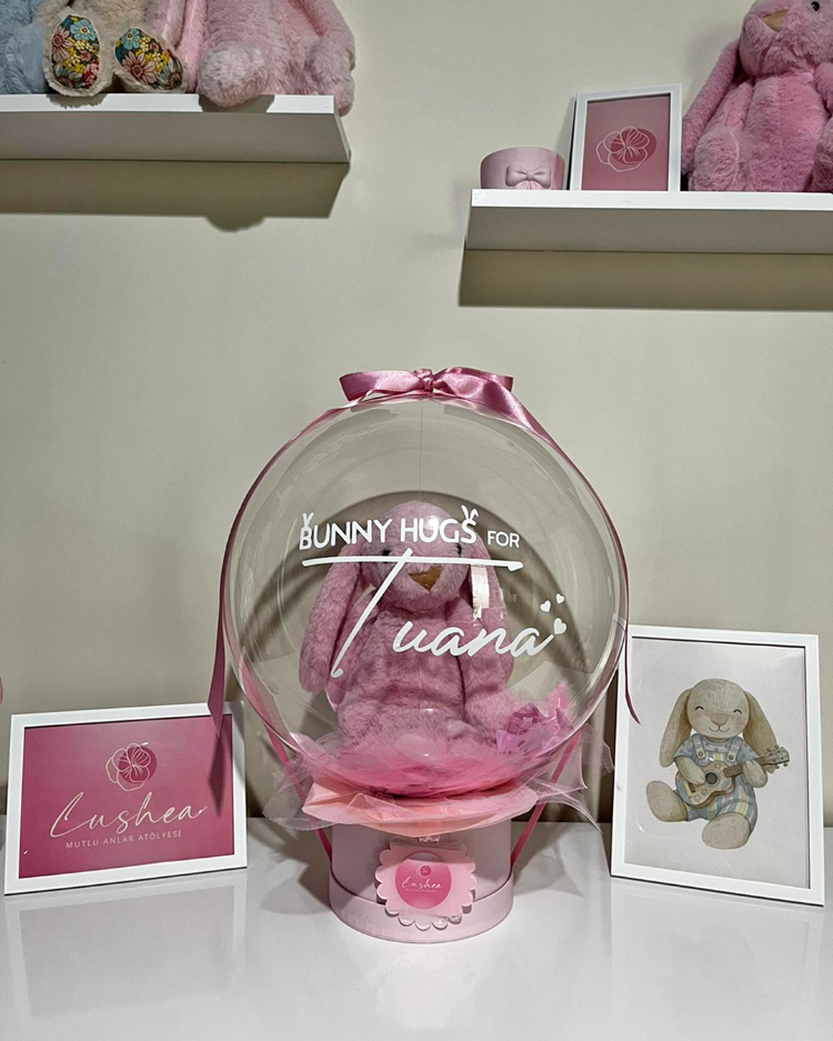 Kişiselleştirilmiş Pembe Peluş Tavşanlı Balon