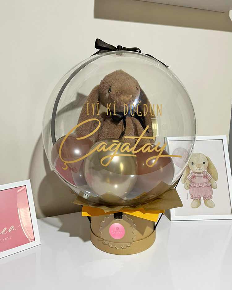 Kişiselleştirilmiş Kahverengi Peluş Tavşanlı Balon