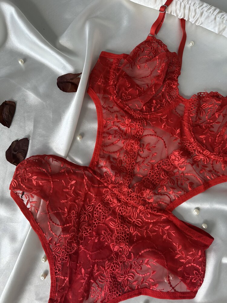 Rhea Kırmızı Balenli Bolkonet Bodysuit