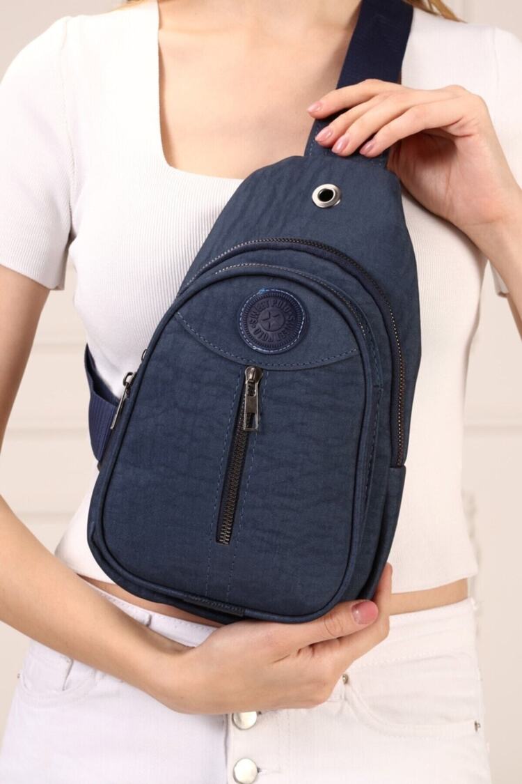 Kadın Lacivert Krinkıl Body Bag Çapraz Göğüs Ve Omuz Çantası