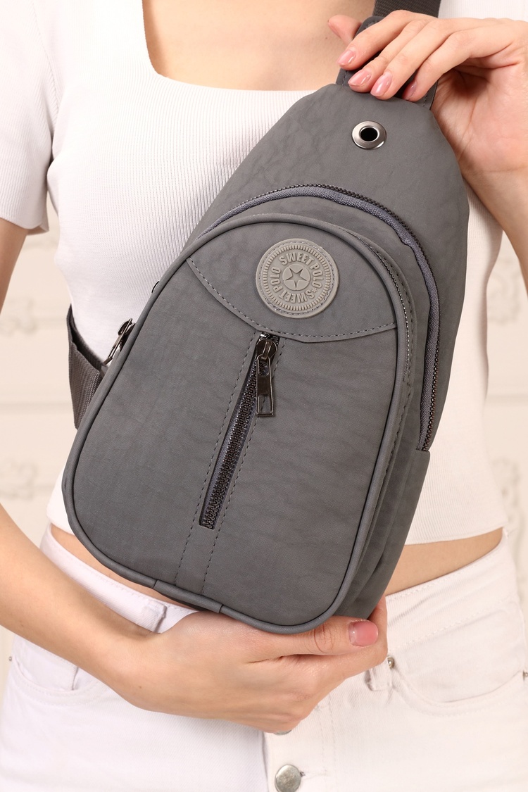 Unisex Gri Krinkıl Body Bag Çapraz Omuz Ve Bel Çantası