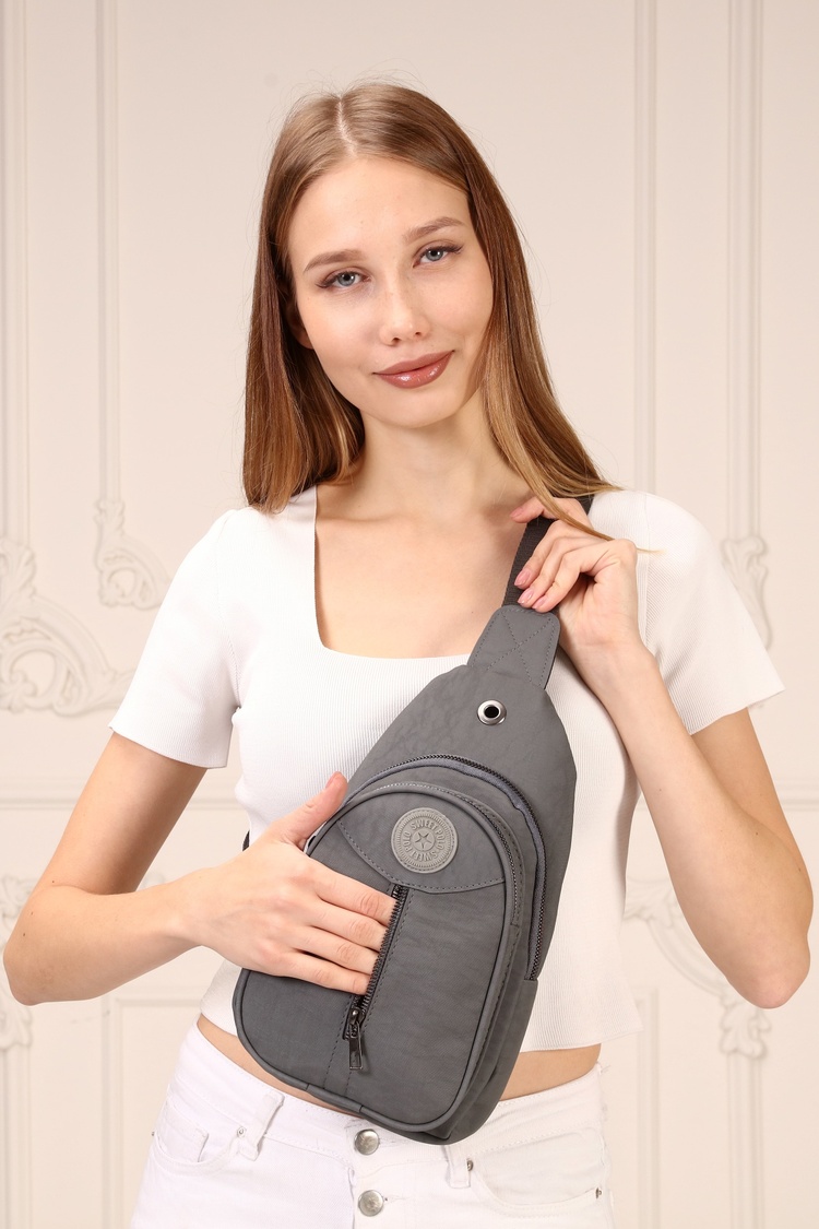 Unisex Gri Krinkıl Body Bag Çapraz Omuz Ve Bel Çantası