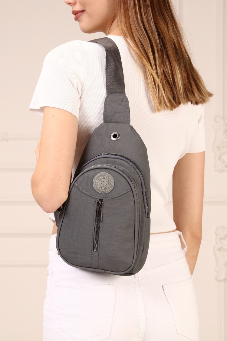 Unisex Gri Krinkıl Body Bag Çapraz Omuz Ve Bel Çantası