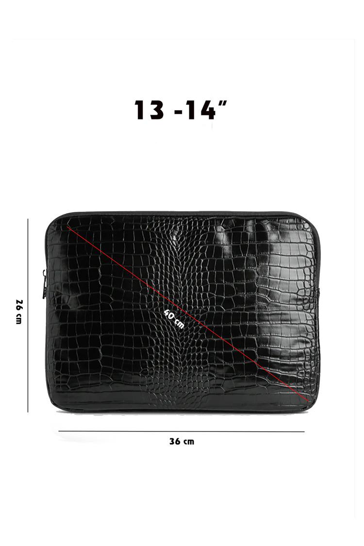 Siyah Kroko Desen 13-14-15.6-16 Inç Uyumlu Fermuarlı Kılıf Laptop & Notebook Çantası