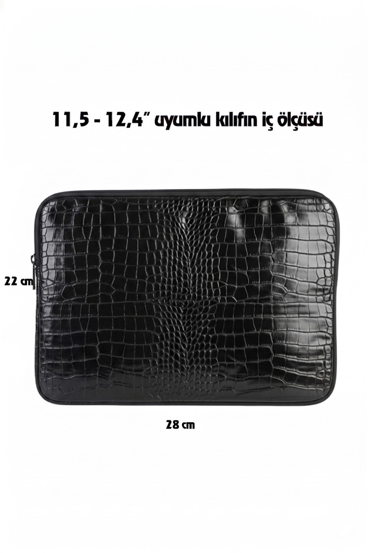 Siyah Kroko Desen 11,5-12,4 Inç Samsung-apple-huawei Uyumlu Tablet Kılıfı Çanta
