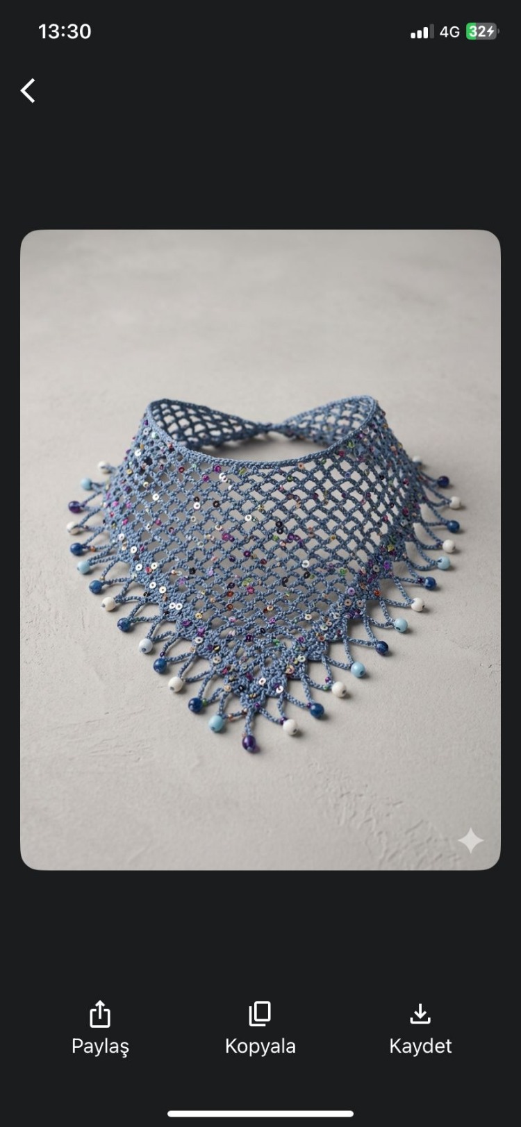 Crochet Boncuklu Bandana Mavi